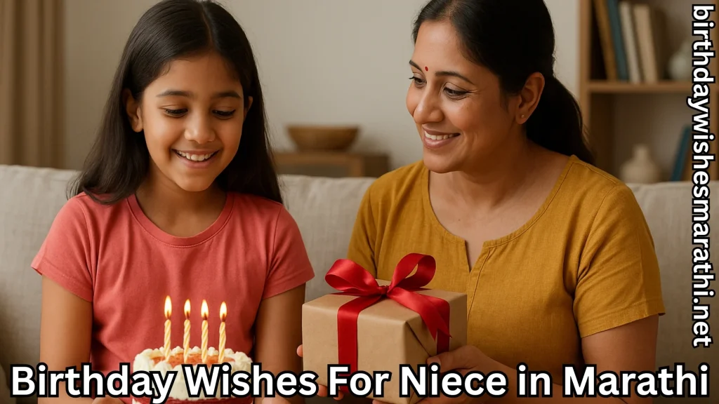 Aunt gifting present to niece by cake with candles