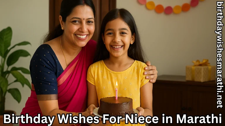 Aunt with niece and cake with birthday wishes for niece in Marathi text overlay