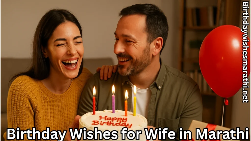 Couple laughing while celebrating wife's birthday with cake
