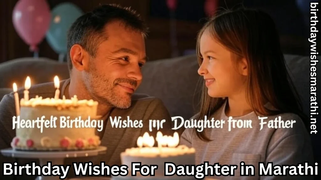 Father and daughter smile and birthday wishes for daughter in marathi text overlay