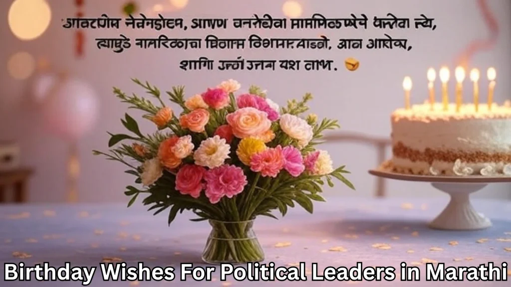 Flower bouquet and cake with Marathi wish for political leader