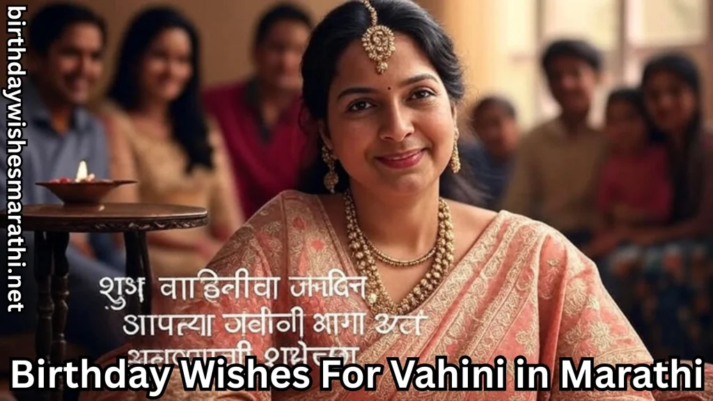 Graceful vahini in saree and birthday wishes for vahini in marathi text overlay