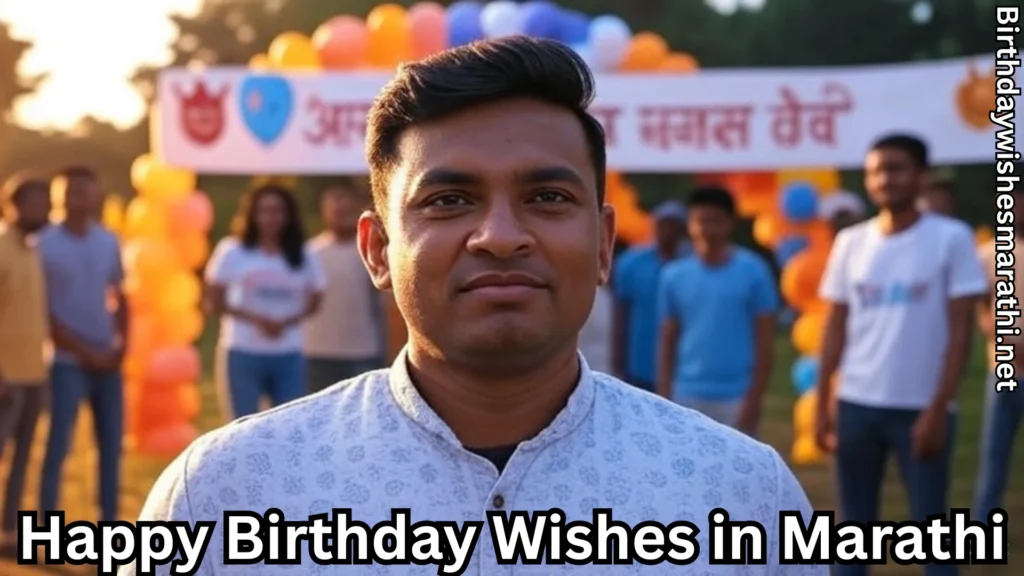 Man at outdoor birthday celebration with balloons in background