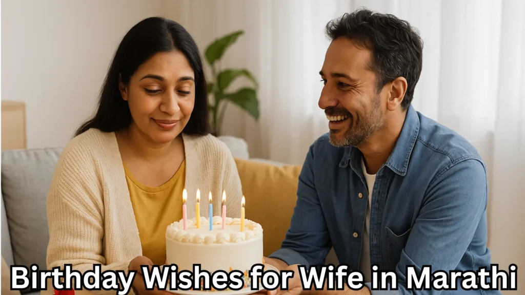 Man giving birthday cake to wife with candles lit