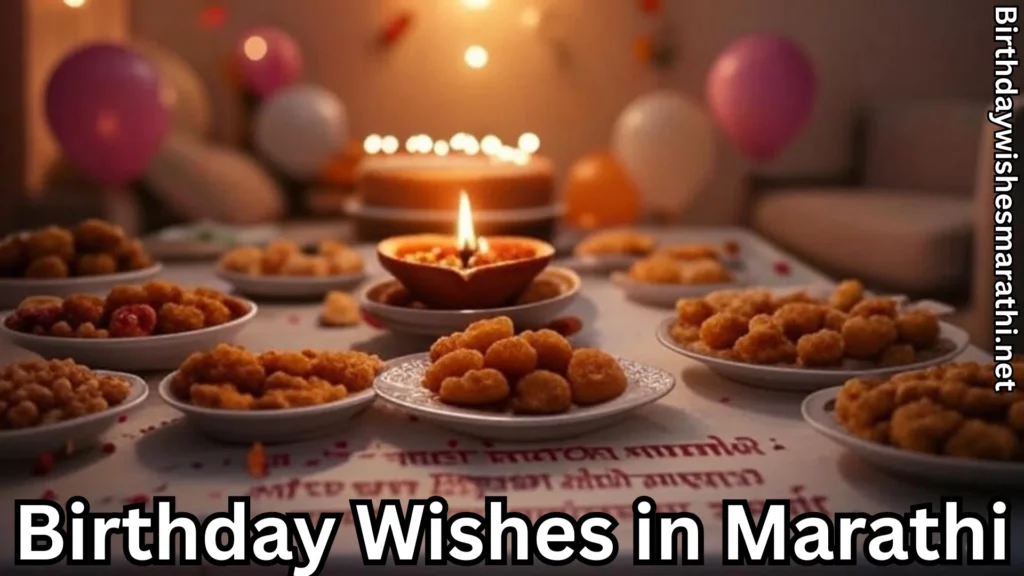 Marathi birthday sweets and decorations with lit diya
