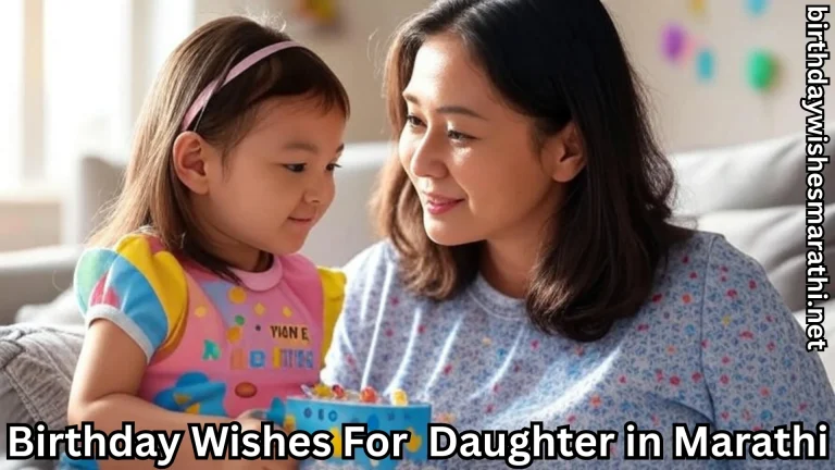 Mother smiles at daughter and birthday wishes for daughter in marathi text overlay