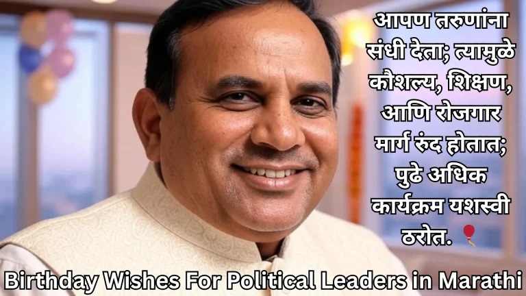 Political figure with inspiring birthday wishes for political leader in marathi text overlay