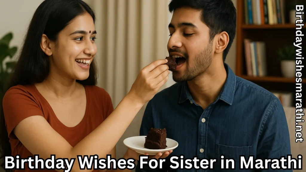 Sister feeding chocolate cake to brother on his birthday