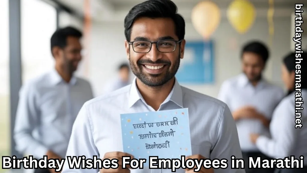 Smiling man holding a birthday card in office environment