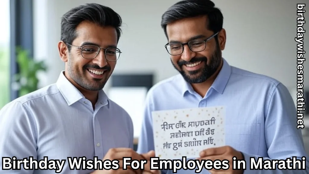 Two employees smiling while reading birthday greeting card