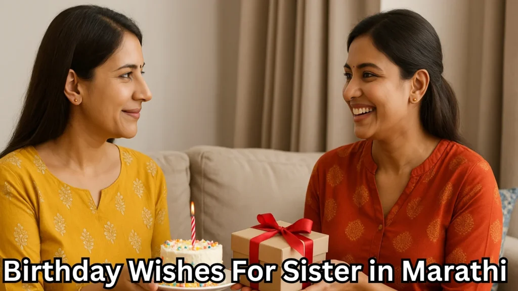 Two sisters exchanging gifts and smiles on birthday
