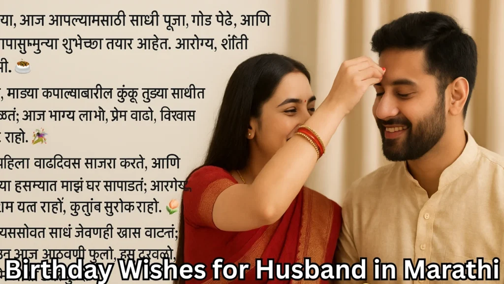 Wife applying tilak to husband on his birthday.