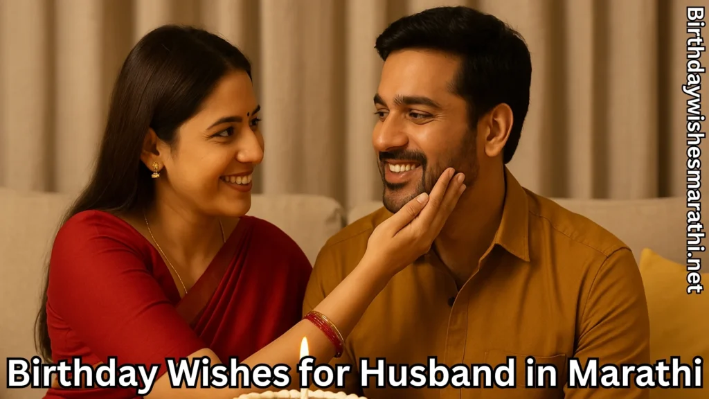 Wife smiling and touching husband's face on his birthday.
