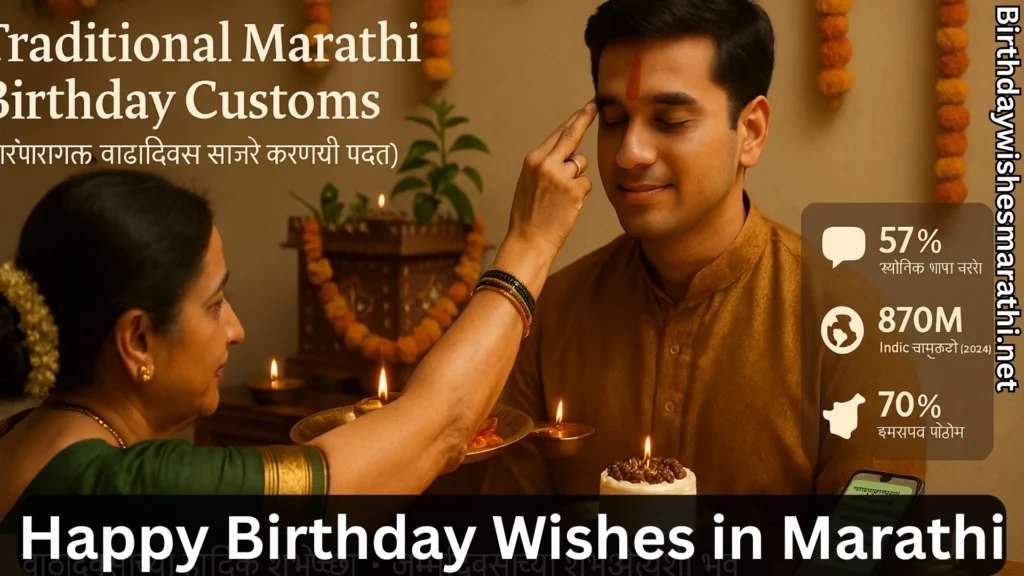 Woman applying tilak during traditional Marathi birthday ritual