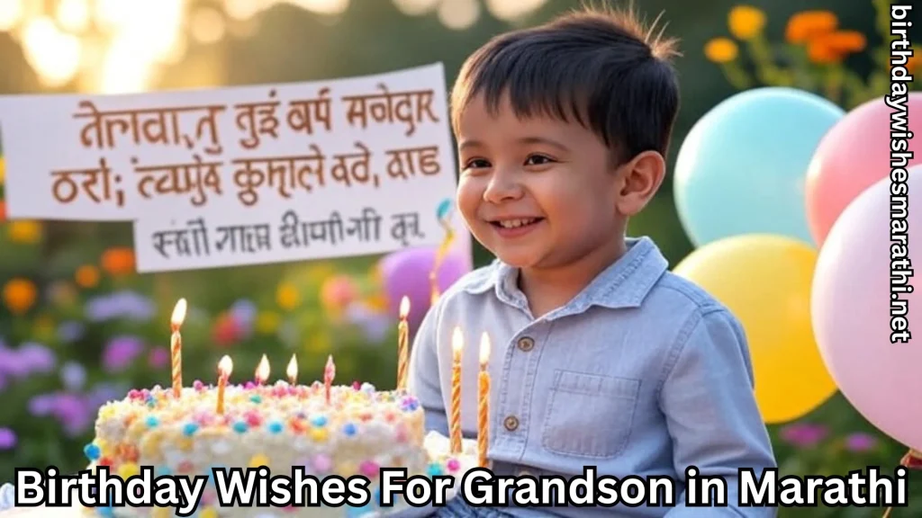 Boy smiling with cake and Marathi quote