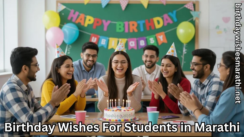 College friends celebrating birthday with cake and decorations