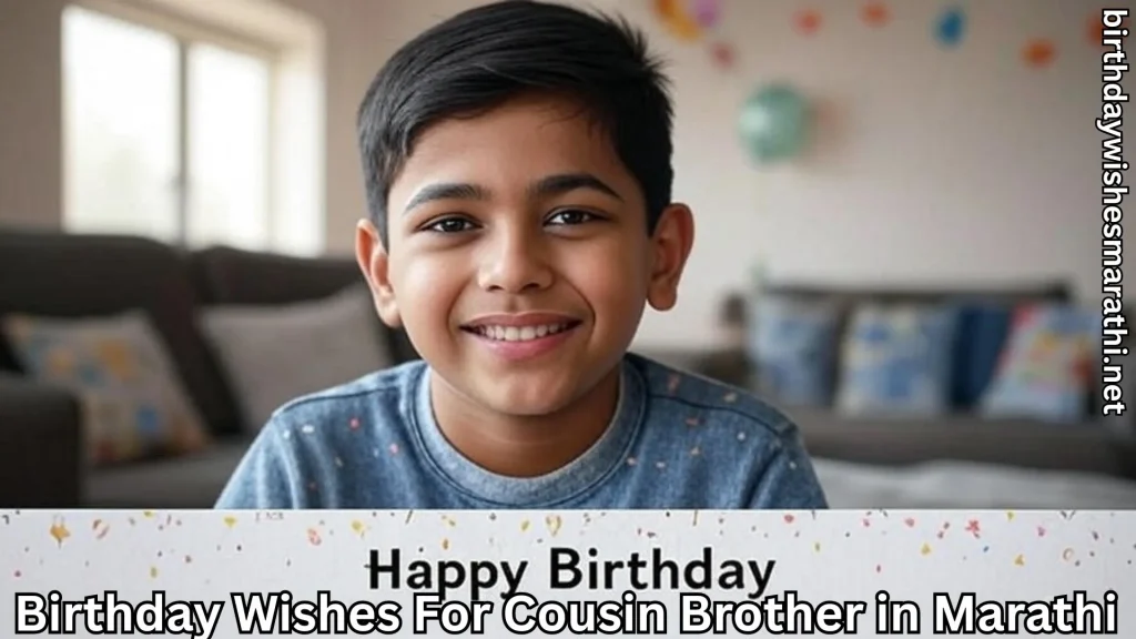 Cousin brother smiling with Happy Birthday card in Marathi celebration