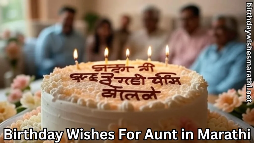 Cream cake with Marathi birthday wish written and lit candles