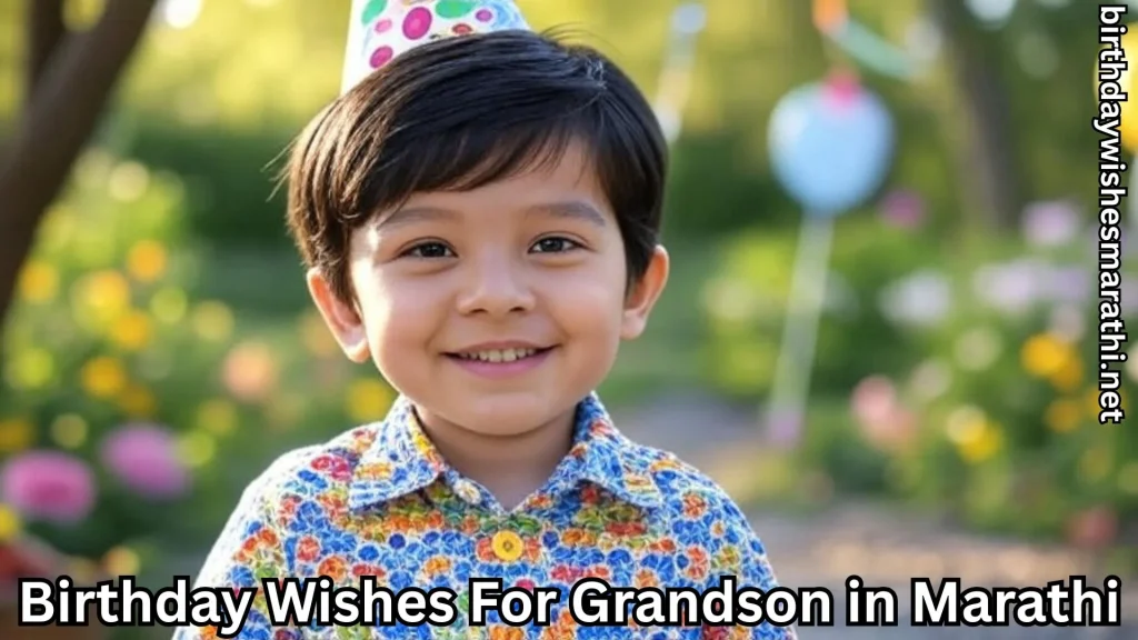 Cute grandson wearing birthday hat outdoors