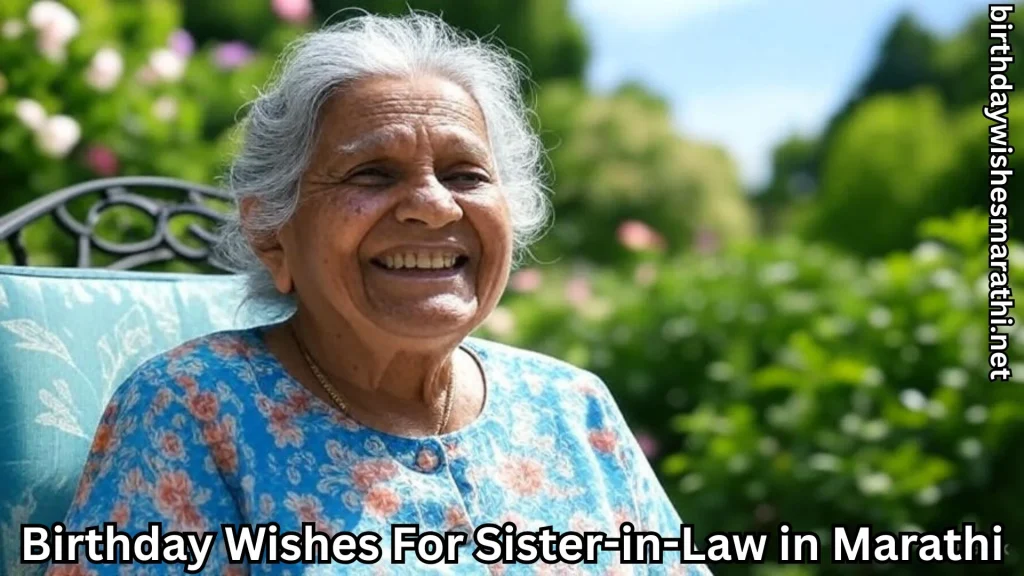 Elderly woman smiling in garden with flowers and greenery around