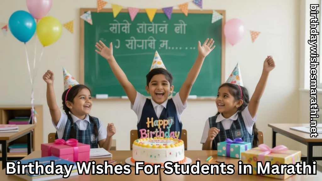 Excited student raising hands during classroom birthday celebration