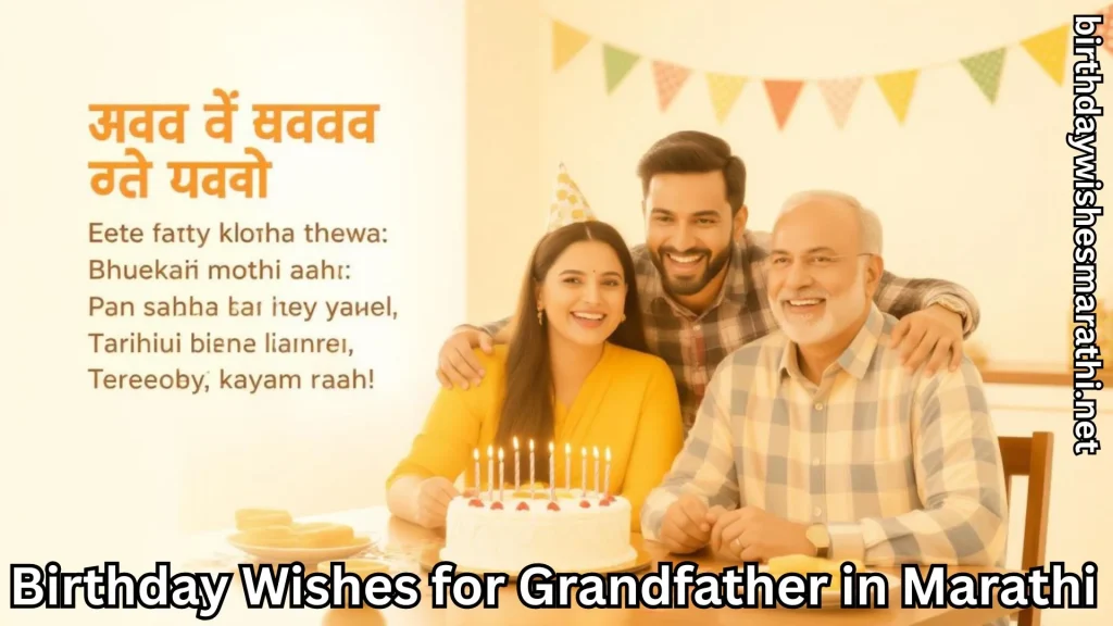 Family celebrating grandfather’s birthday with cake and decorations