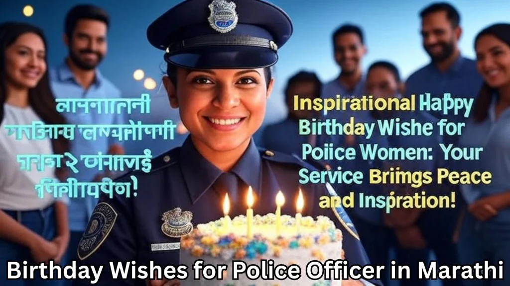 Female police officer with birthday cake, surrounded by colleagues