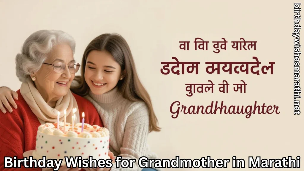 Granddaughter hugging grandmother with birthday cake and wishes