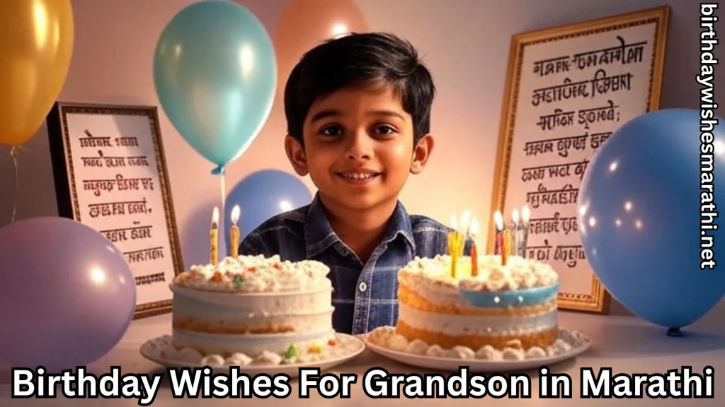 Grandson with double cake and balloons
