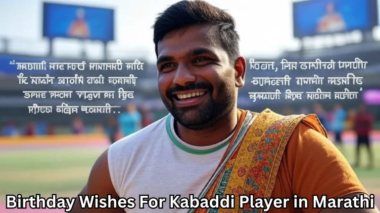 Kabaddi player in white t-shirt smiling with Marathi birthday message on field