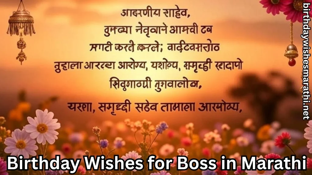 Marathi birthday wish for boss on floral sunset background