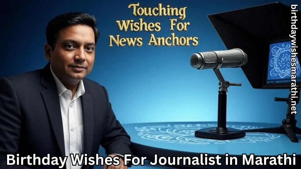 News anchor in studio with mic and text saying touching birthday wishes