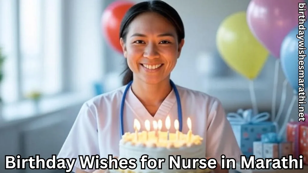 Nurse with cake and balloons, birthday celebration in hospital setting
