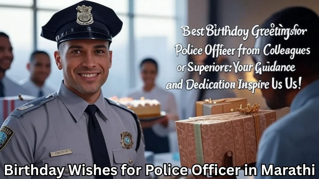 Police officer smiling and birthday wishes for police officer in marathi text overlay