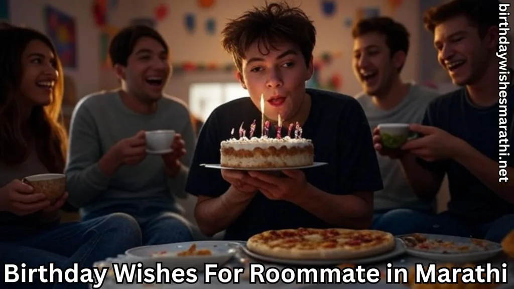 Roommate blowing candles on cake with friends celebrating together