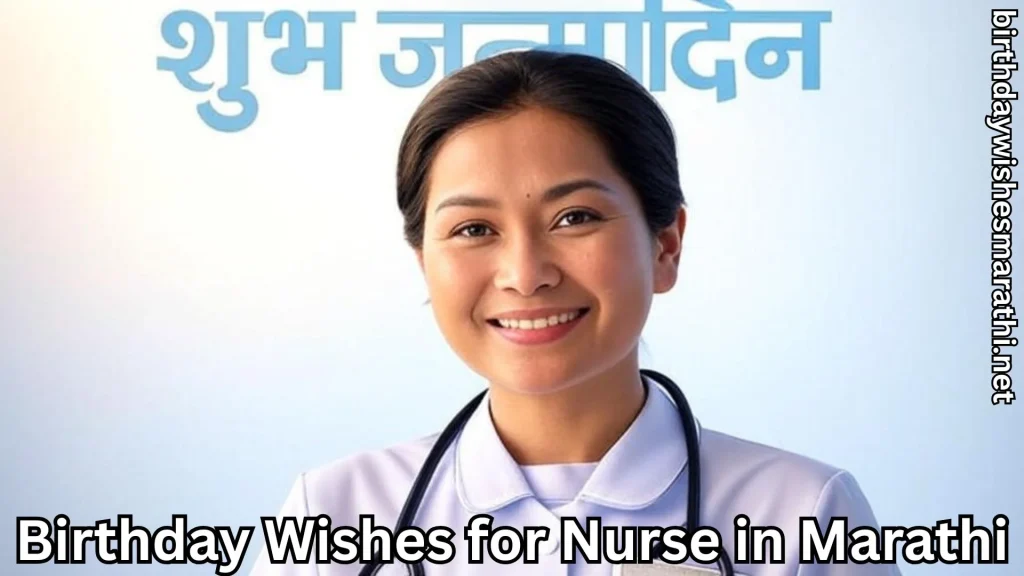 Smiling nurse and birthday wishes for nurse in marathi text overlay