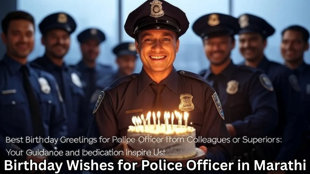 Smiling police officer holding cake, surrounded by fellow officers