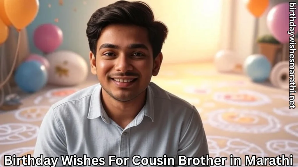 Smiling young man with balloons and Marathi cousin brother birthday wish