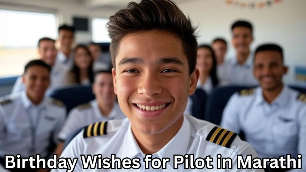 Smiling young pilot in uniform with team in background