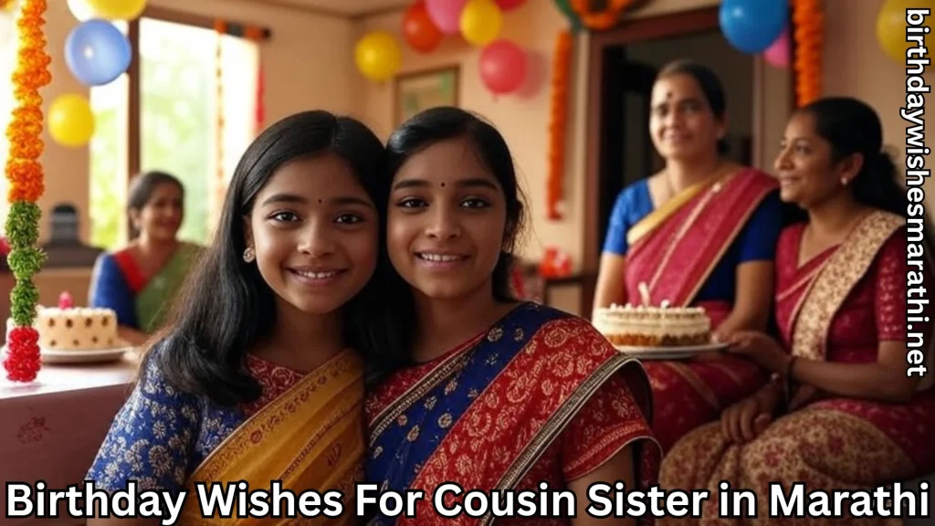 Two cousin sisters in saree with birthday cake and balloons behind