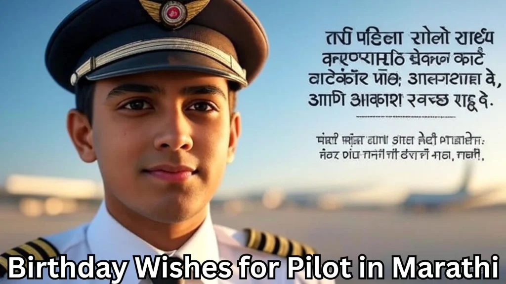 Young pilot in cap with Marathi birthday message and airplane